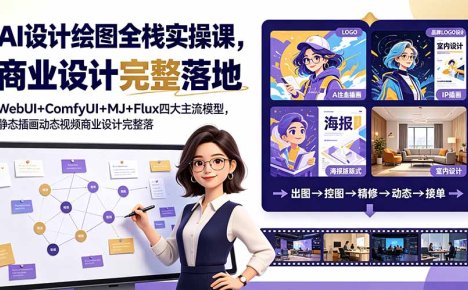 AI设计绘图全栈实操课,WebUI+ComfyUI+MJ+Flux四大主流模型,静态插画动态视频商业设计完整落地教程
