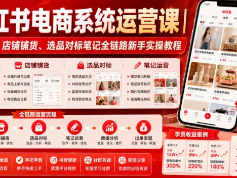 小红书电商系统运营课｜账号搭建、店铺铺货、选品对标笔记全链路新手实操教程