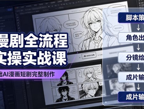 AI漫剧全流程实操实战课｜零基础AI漫画短剧完整制作、脚本出图成片全链路落地教程