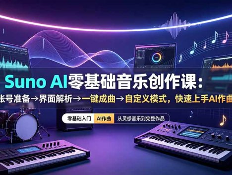 Suno AI零基础音乐创作课：账号准备→界面解析→一键成曲→自定义模式，快速上手AI作曲