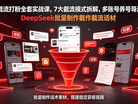 全域截流打粉全套实战课，7大截流模式拆解，多账号养号导流私域，DeepSeek批量制作截流话术素材