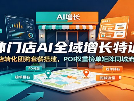 实体门店AI全域增长特训营：门店转化团购套餐搭建，POI权重榜单矩阵同城流量