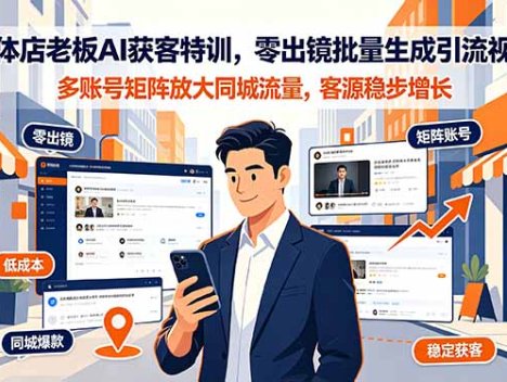实体店老板AI获客特训，零出镜批量生成引流视频，多账号矩阵放大同城流量，客源稳步增长