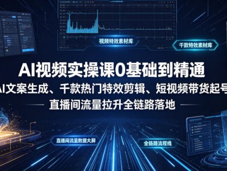AI视频实操课0基础到精通｜AI文案生成、千款热门特效剪辑、短视频带货起号、直播间流量拉升全链路落地
