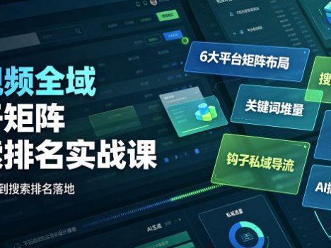 短视频全域钩子矩阵搜索排名实战课｜6大平台矩阵布局、关键词堆量抢占搜索流量、钩子私域导流、AI批量内容生成