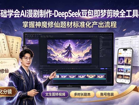 零基础学会AI漫剧制作-DeepSeek豆包即梦剪映全工具教学，掌握神魔修仙题材标准化产出流程