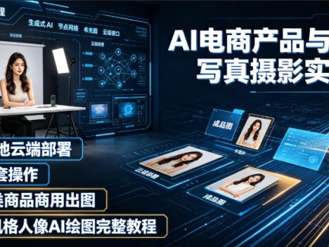 AI电商产品与人像写真摄影实战课｜SD本地云端部署、MJ全套操作、多品类商品商用出图、创意风格人像AI绘图完整教程