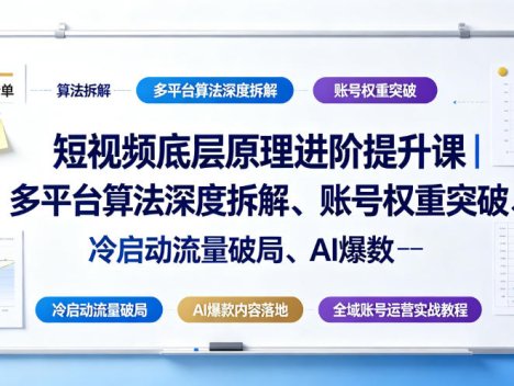 短视频底层原理进阶提升课｜多平台算法深度拆解、账号权重突破、冷启动流量破局、AI爆款内容落地与全域账号运营实战教程