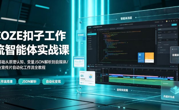 COZE扣子工作流智能体实战课｜零基础从原理认知、变量JSON解析到自媒体/商业宣传片自动化工作流全教程