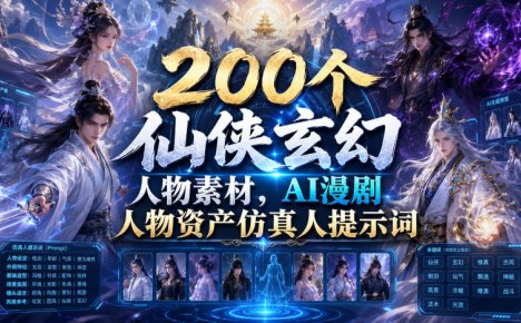 200个仙侠玄幻人物素材,AI漫剧人物资产仿真人提示词