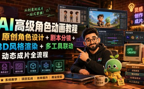 AI高级角色动画教程|原创角色设计+剧本分镜+3D风格渲染+多工具联动动态成片全流程【中英字幕】