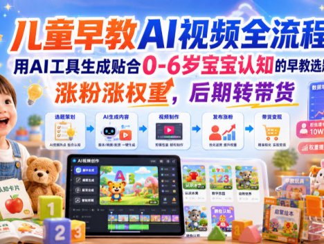 儿童早教AI视频全流程，用AI工具生成贴合0-6岁宝宝认知的早教选题，涨粉涨权重，后期转带货