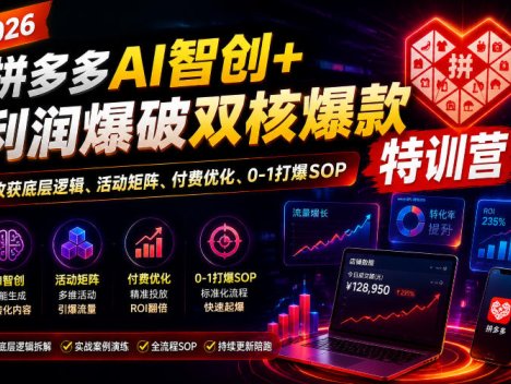 2026拼多多AI智创+利润爆破双核爆款特训营，收获底层逻辑、活动矩阵、付费优化、0-1打爆SOP