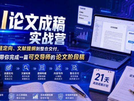 AI论文成稿实战营，从选题定向、文献提纲到整合交付，21天带你完成一篇可交导师的论文阶段稿