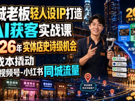 同城老板轻人设IP打造+AI获客实战课，2026年实体店史诗级机会，低成本撬动抖音-视频号-小红书同城流量