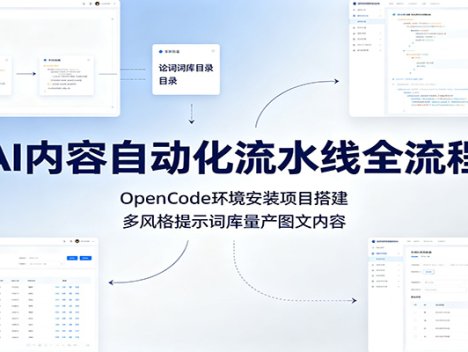 AI内容自动化流水线全流程：OpenCode环境安装项目搭建，多风格提示词库量产图文内容