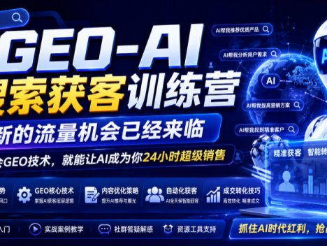 GEO-AI搜索获客训练营，新的流量机会已经来临，学会GEO技术，就能让AI成为你24小时超级销售