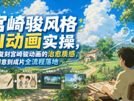 宫崎骏风格AI动画实操，带你复刻宫崎骏动画的治愈质感，从创意到成片全流程落地