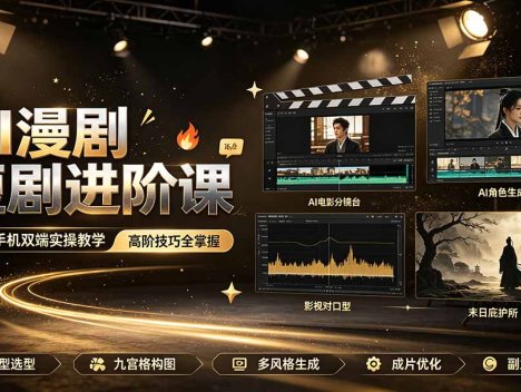 AI漫剧短剧进阶课｜电脑+手机双端实操教学｜影视剧对口型人物吃瓜×解压末日庇护所全程讲解，高阶技巧全掌握