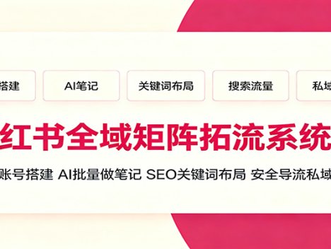 小红书全域矩阵拓流系统课：账号搭建、AI批量做笔记，SEO关键词布局、安全导流私域