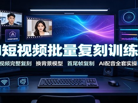 AI短视频批量复刻训练营：视频完整复刻，换背景模型、首尾帧复制、AI配音全套实操