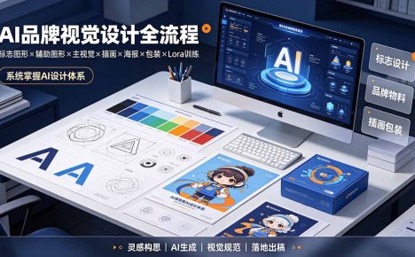 AI品牌视觉设计全流程:标志图形×辅助图形×主视觉×插画×海报×包装×Lora训练,系统掌握AI设计体系