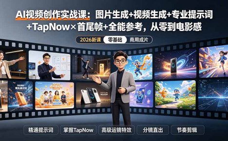 AI视频创作实战课:图片生成+视频生成+专业提示词+TapNow×首尾帧+全能参考,从零到电影感成片