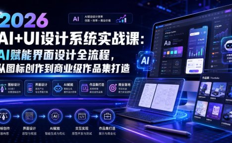 2026 AI+UI设计系统实战课:AI赋能界面设计全流程,从图标创作到商业级作品集打造