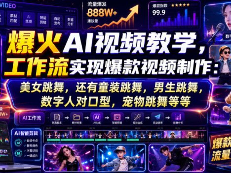 爆火AI视频教学，工作流实现爆款视频制作：美女跳舞，还有童装跳舞，男生跳舞，数字人对口型，宠物跳舞等等