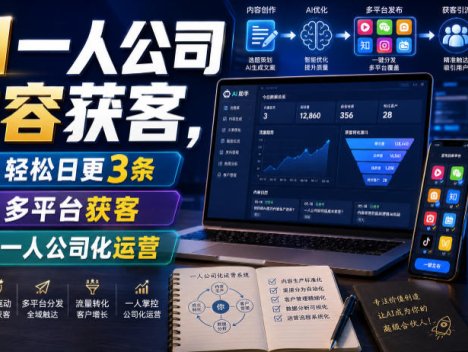 AI一人公司内容获客，轻松日更3条，多平台获客，一人公司化运营