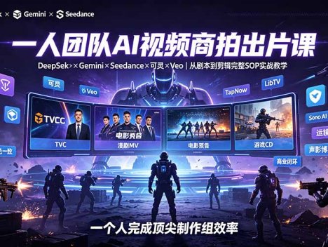 一人团队AI视频商拍出片课：DeepSeek×Gemini×Seedance×可灵×Veo，从剧本到剪辑完整SOP实战教学