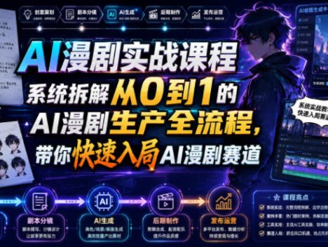 AI漫剧实战课程，系统拆解从0到1的AI漫剧生产全流程，带你快速入局AI漫剧赛道
