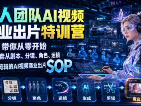 一人团队AI视频商业出片实战课：带你从零开始跑通一套从剧本、分镜、角色、运镜、生成到剪辑的AI视频商业出片SOP