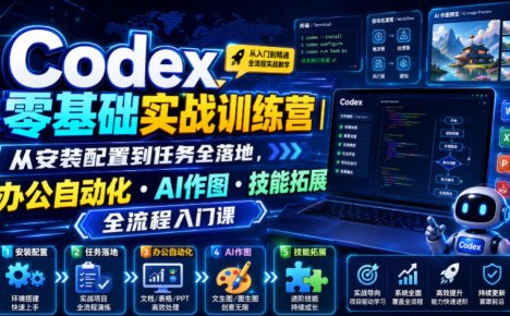 Codex零基础实战训练营|从安装配置到任务全落地,办公自动化・AI作图・技能拓展全流程入门课