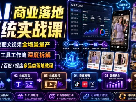 AI商业落地系统实战课｜电商图文视频全场景量产・AI工具工作流深度拆解・服饰/百货/探店多品类落地教程