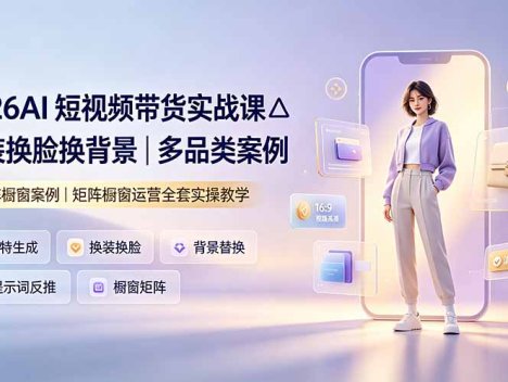 2026AI短视频带货实战课△换装换脸换背景｜多品类案例｜矩阵橱窗运营全套实操教学