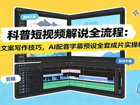 科普短视频解说全流程：趣味文案写作技巧，AI配音字幕预设全套成片实操教程