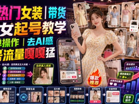 AI热门女装带货丨美女起号教学，简单操作，去AI感，起号流量嘎嘎猛