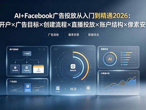 AI+Facebook广告投放从入门到精通2026：开户×广告目标×创建流程×直播投放×账户结构×像素安装×AI赋能