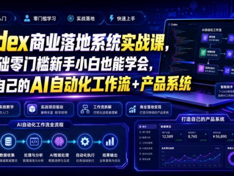 Codex商业落地系统实战课，零基础零门槛新手小白也能学会，打造自己的AI自动化工作流+产品系统