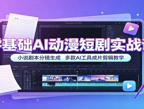 零基础AI动漫短剧实战课：小说剧本分镜生成，多款AI工具成片剪辑教学