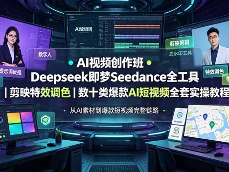 AI视频创作班◆Deepseek即梦Seedance全工具｜剪映特效调色｜数十类爆款AI短视频全套实操教程