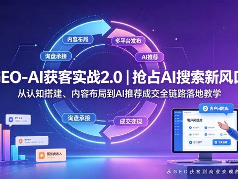 GEO-AI获客实战｜抢占AI搜索新风口，从认知搭建、内容布局到AI推荐成交全链路落地教学