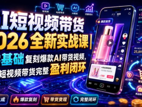 AI短视频带货2026全新实战课｜零基础复刻爆款AI带货视频，跑通短视频带货完整盈利闭环