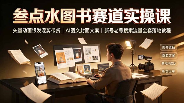 叁点水图书赛道实操课|矢量动画银发混剪带货,AI图文封面文案,新号老号搜索流量全套落地教程