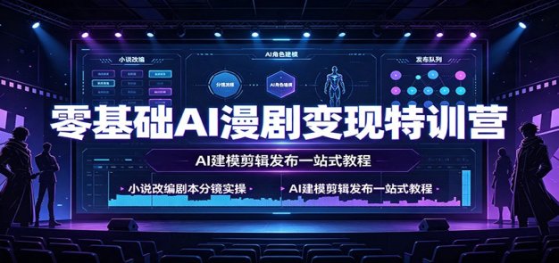 零基础AI漫剧变现特训营:小说改编剧本分镜实操,AI建模剪辑发布一站式教程