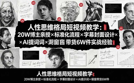 人性思维格局短视频教学:20W博主亲授×标准化流程×字幕封面设计×AI提示词×橱窗带货6W件实战经验