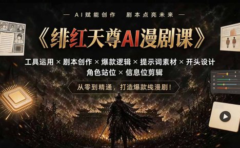 绯红天尊AI漫剧课|工具运用×剧本创作×爆款逻辑×提示词素材×开头设计×角色站位×信息位剪辑