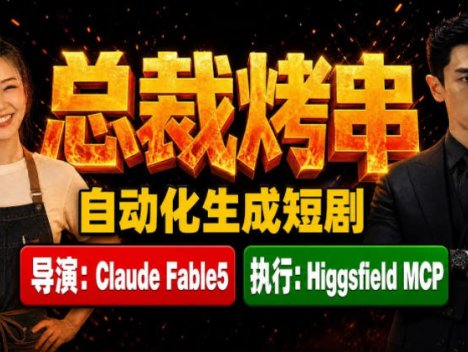 Claude Fable5担任导演+Higgsfield MCP落地执行｜《总裁烤串》真人质感短剧全自动AI生成全流程教学