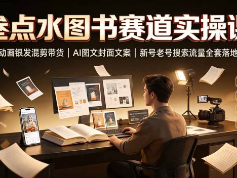 叁点水图书赛道实操课｜矢量动画银发混剪带货，AI图文封面文案，新号老号搜索流量全套落地教程